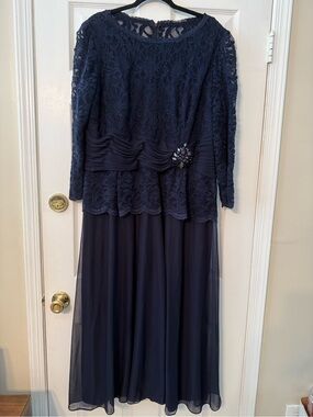 Cachet Navy Lace Overlay Cocktail Dress